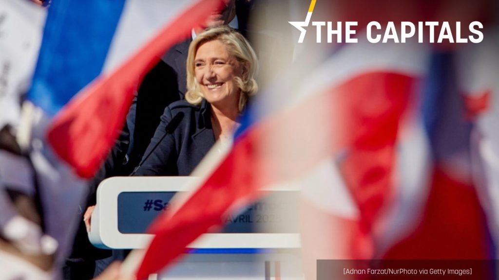 Marine Le Pen, líder de Agrupación Nacional (RN), en un mitin de su partido.